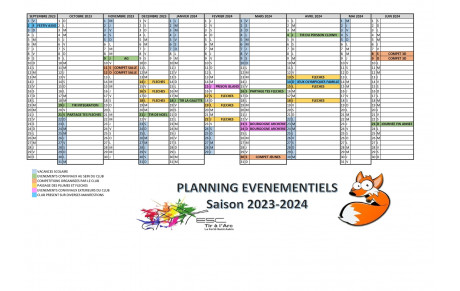 Calendrier &quot;Evénementiels&quot; 2023/2024 MIS A JOUR